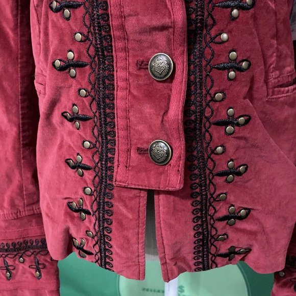 FREE PEOPLE crushed velvet heavyweight MILITARY style jacket in RIO RED sz S-NWT - Picture 3 of 15